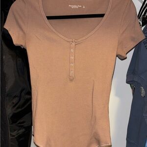 Abercrombie & Fitch Women's Tan short sleeve bodysuit